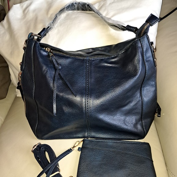 BEAUTIFUL NEW NAVY BLUE deep rich 15 inch hobo Purse-top & crossbody Strap - Picture 1 of 6